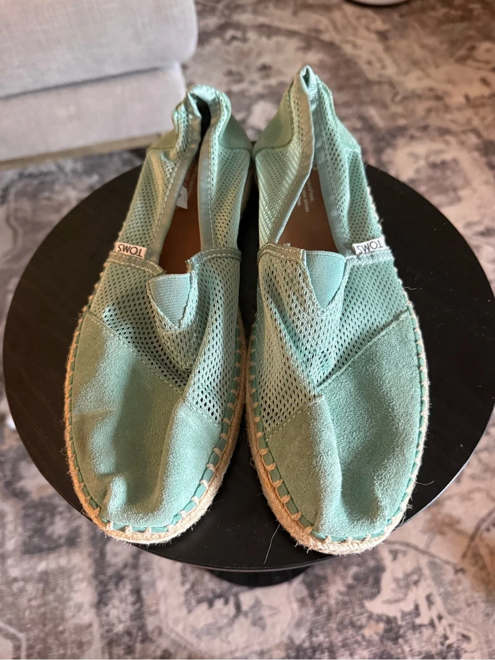 TOMS Mint Green Mesh & Suede Espadrille Slip-Ons SZ 10